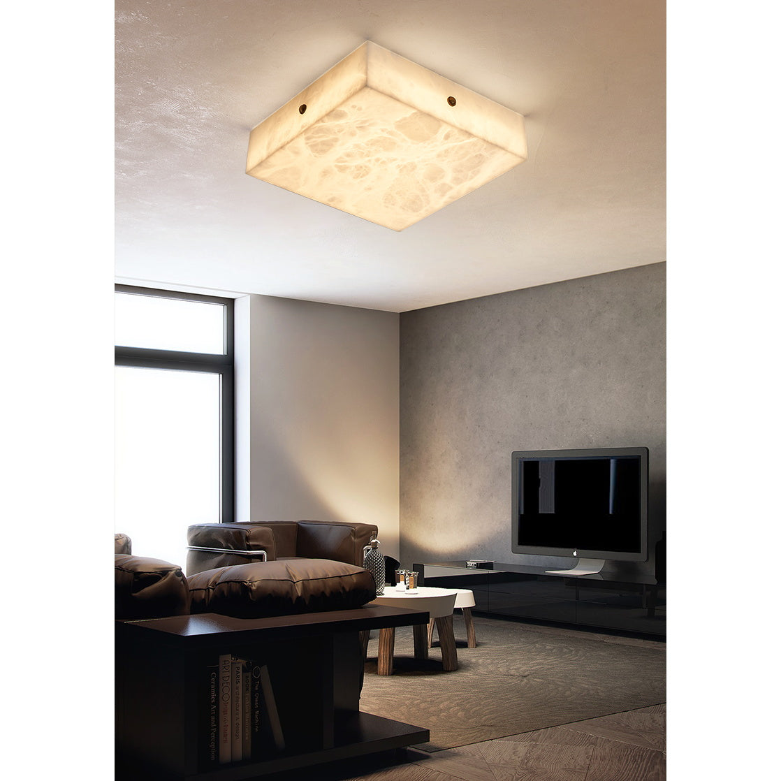 Arca Alabaster Flushmount Ceiling Light – Natural Gypsum Snowflake Flushmount Ligh