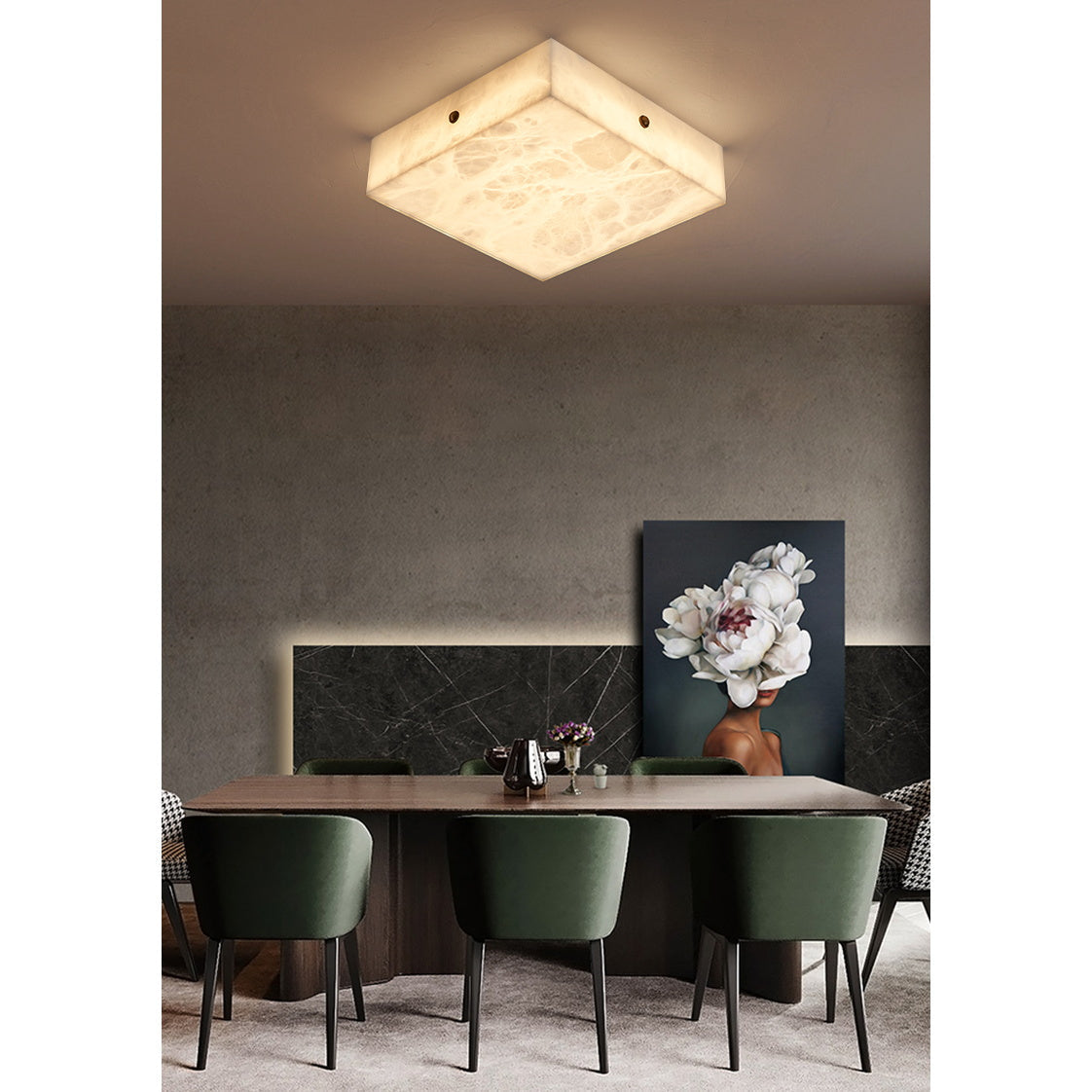 Arca Alabaster Flushmount Ceiling Light – Natural Gypsum Snowflake Flushmount Ligh