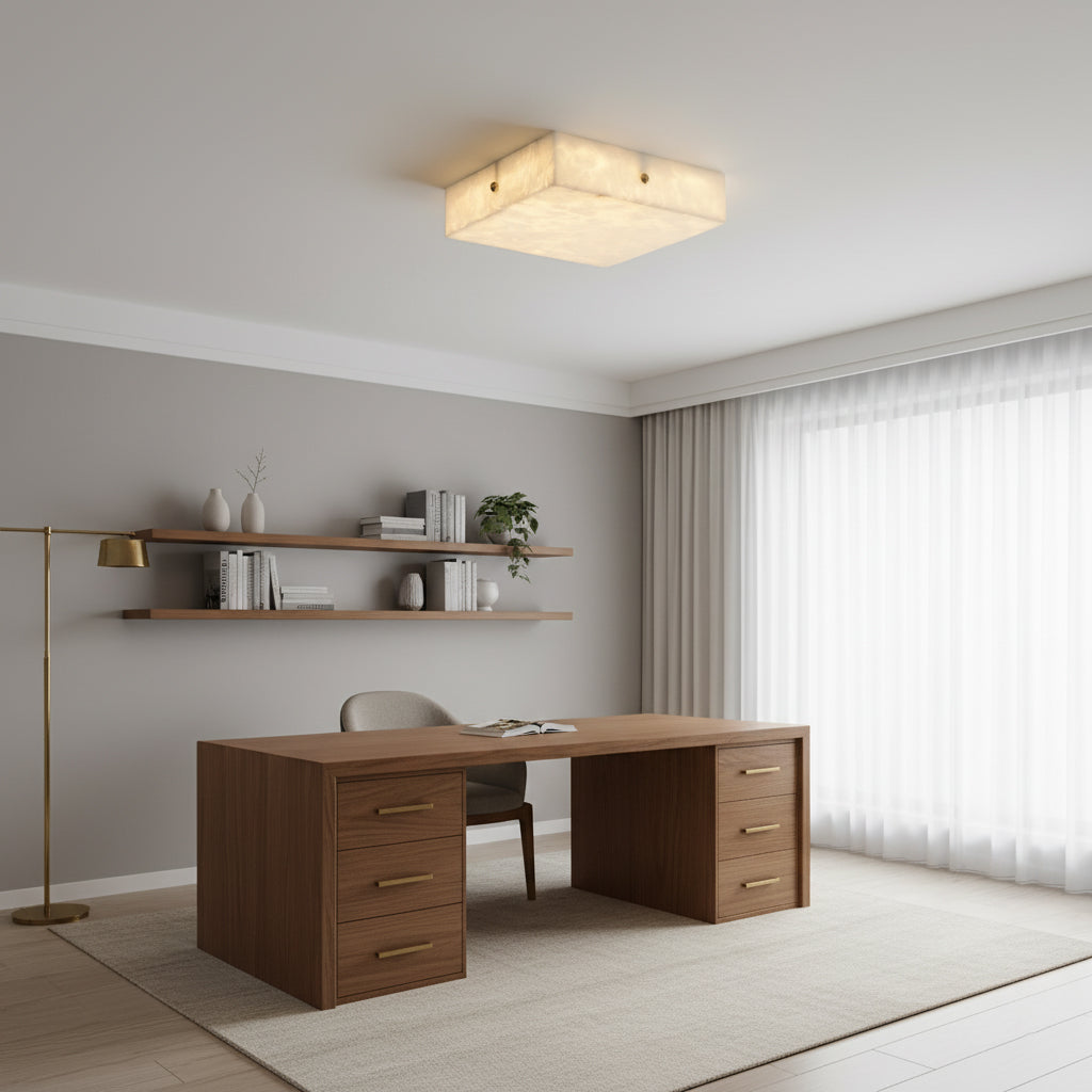 Arca Alabaster Flushmount Ceiling Light – Natural Gypsum Snowflake Flushmount Ligh
