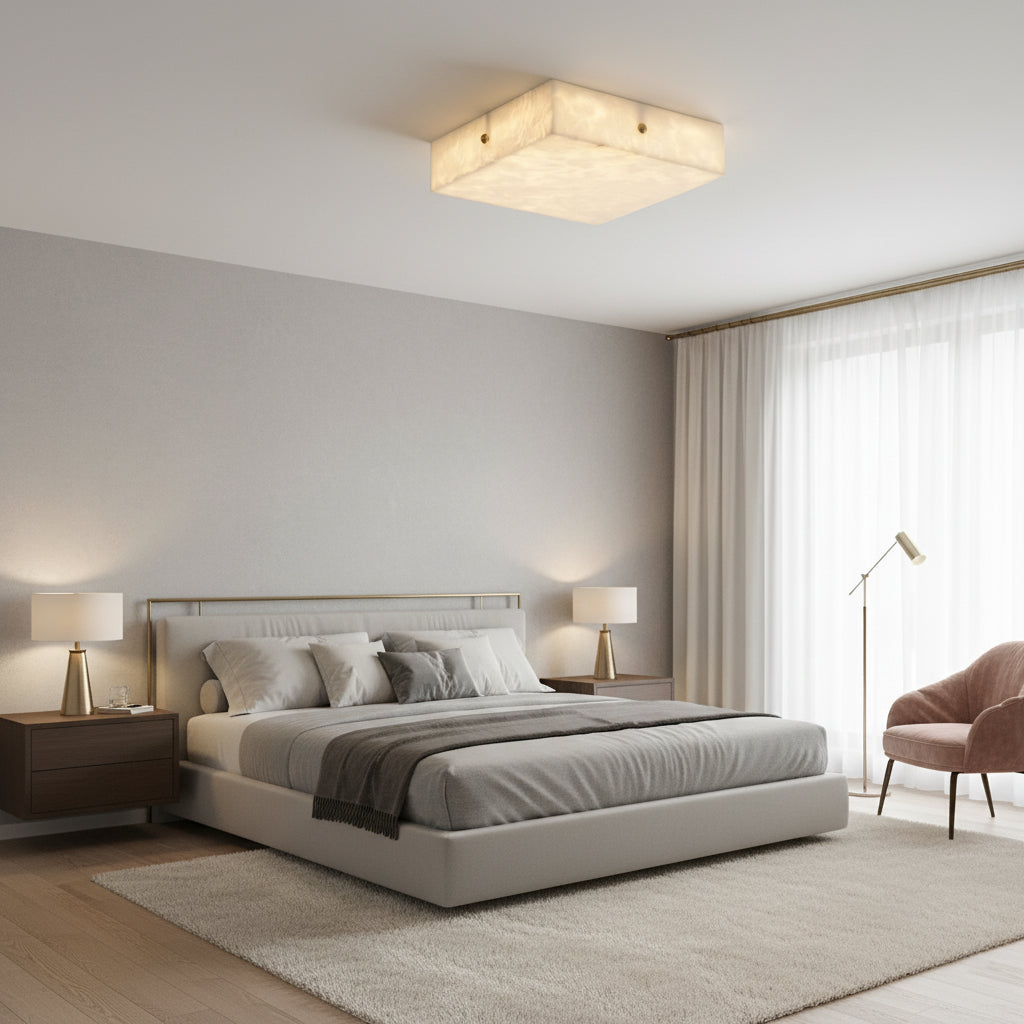 Arca Alabaster Flushmount Ceiling Light – Natural Gypsum Snowflake Flushmount Ligh