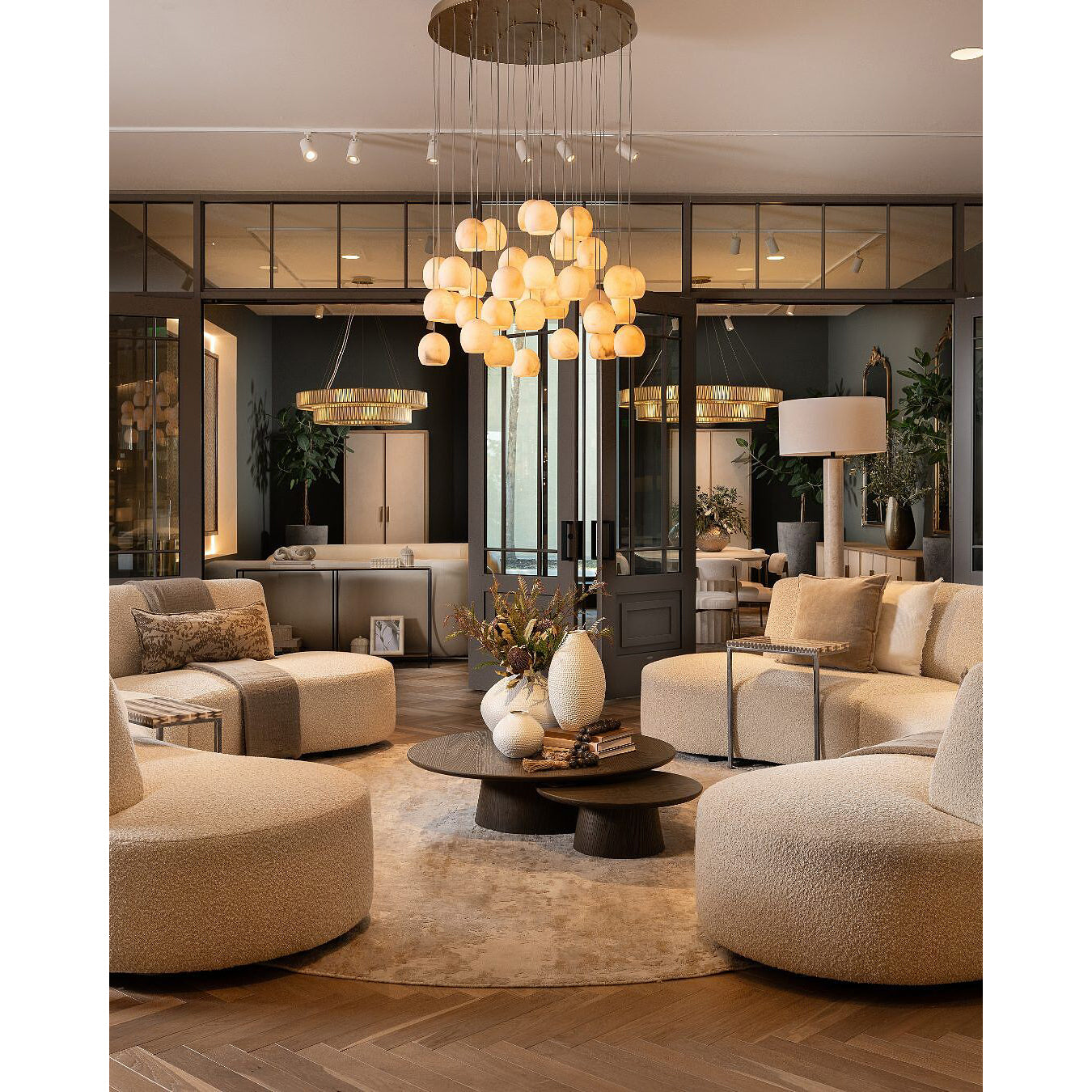 Arica Natural Alabaster LED Chandelier - Modern Minimalist Brass Pendant