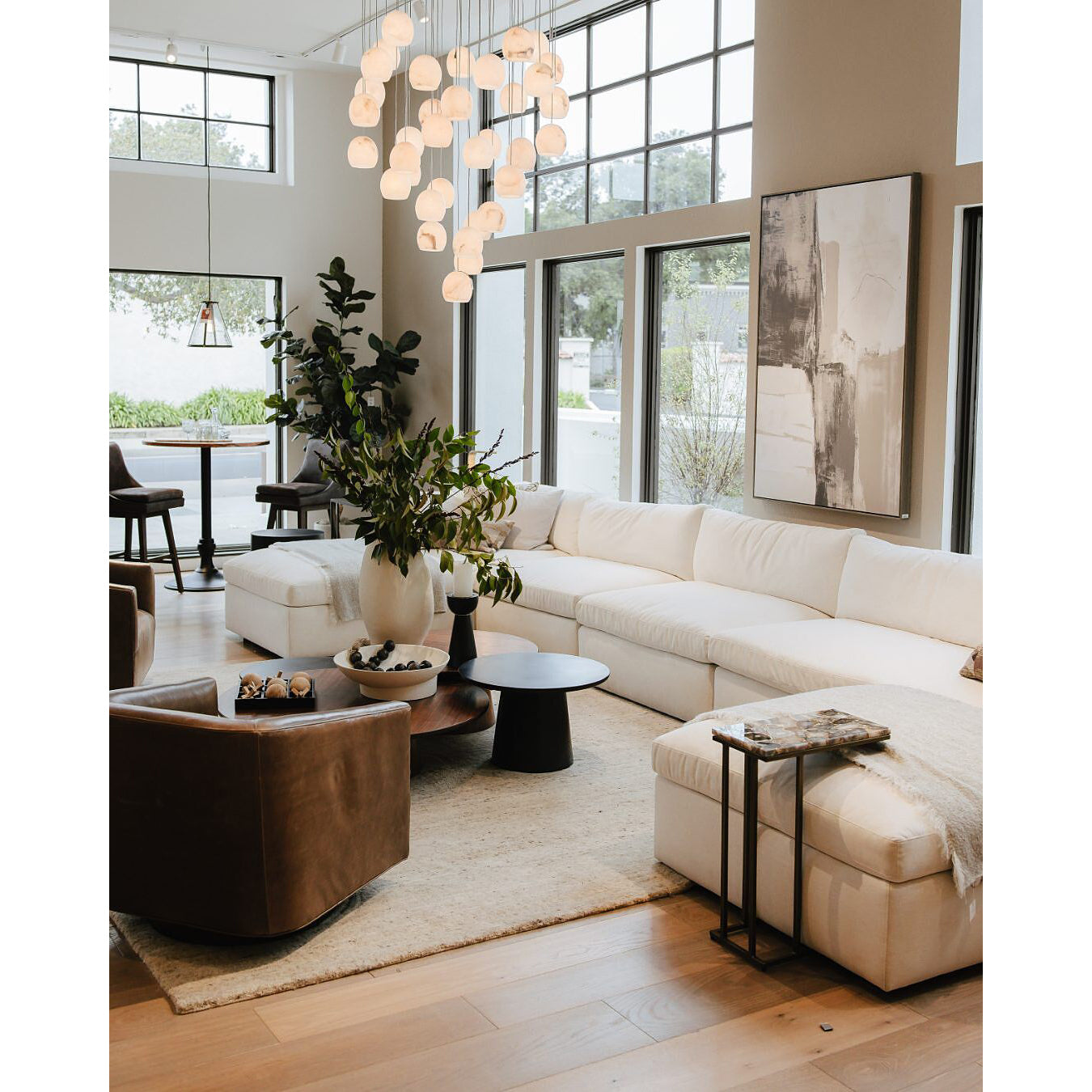 Arica Natural Alabaster LED Chandelier - Modern Minimalist Brass Pendant