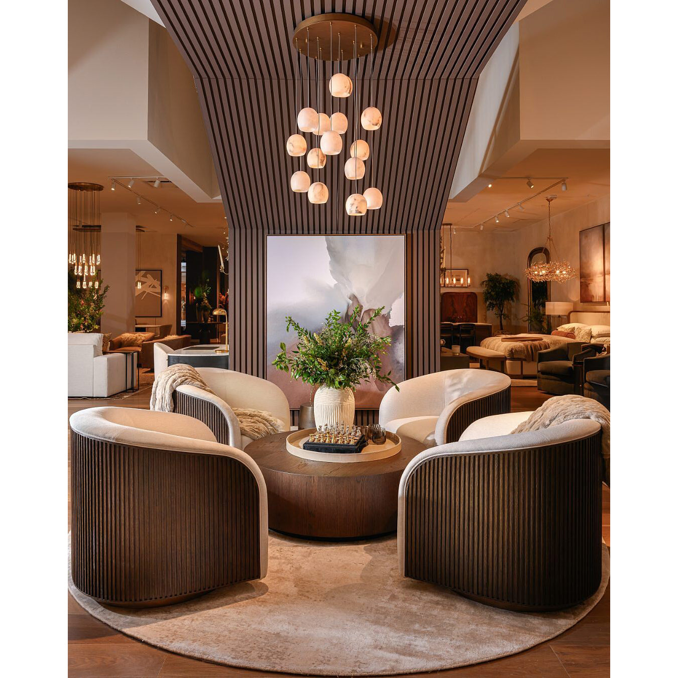 Arica Natural Alabaster LED Chandelier - Modern Minimalist Brass Pendant