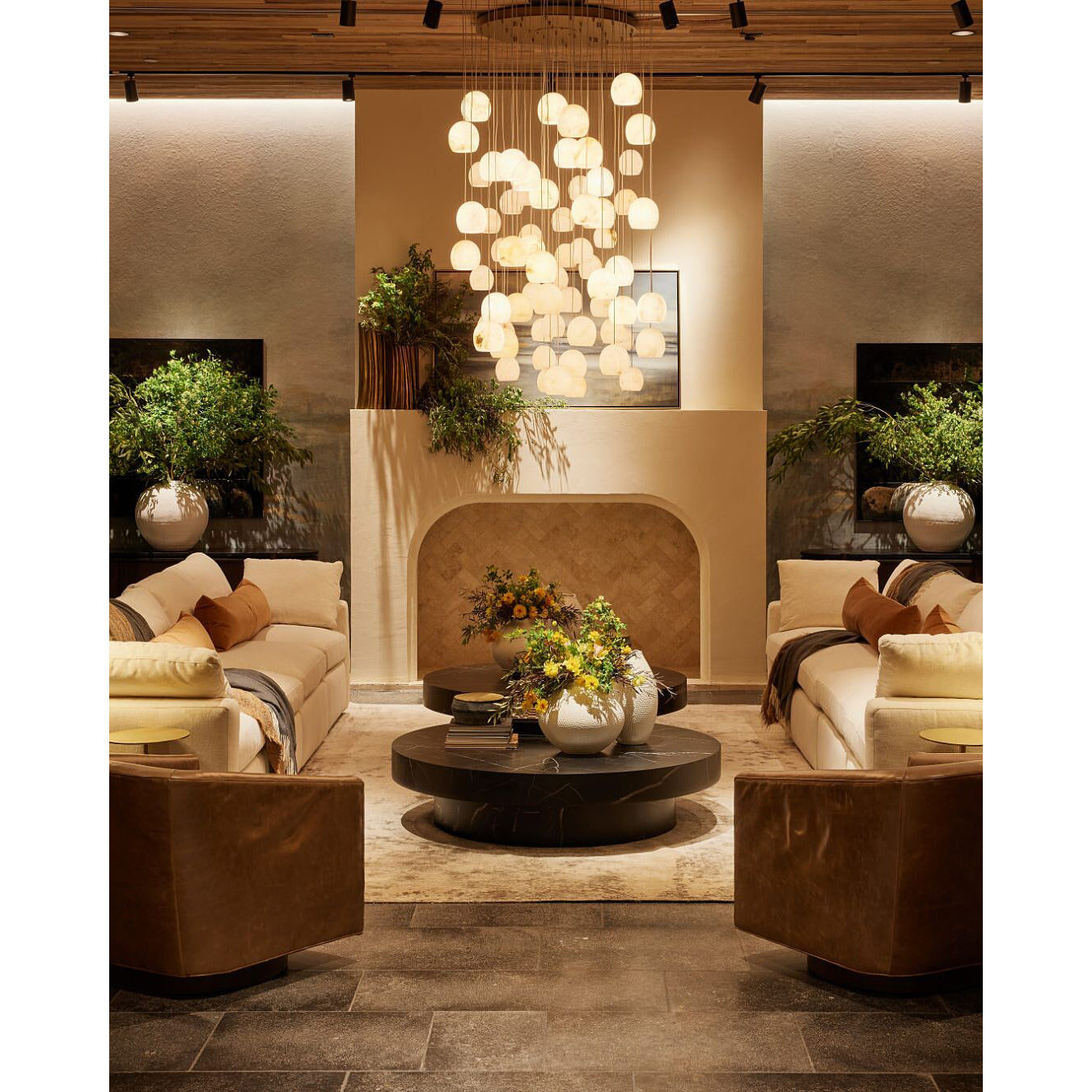 Arica Natural Alabaster LED Chandelier - Modern Minimalist Brass Pendant