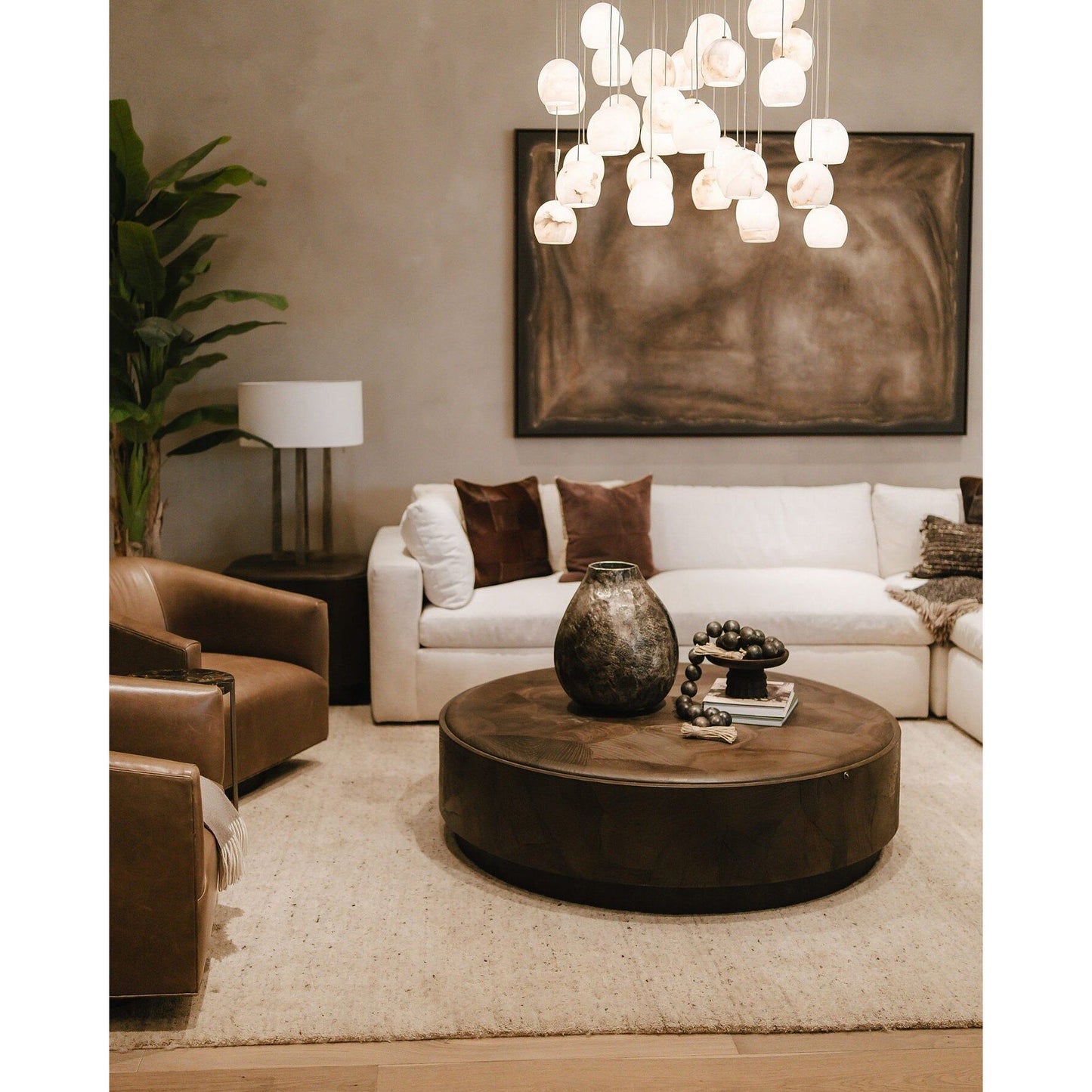 Arica Natural Alabaster LED Chandelier - Modern Minimalist Brass Pendant