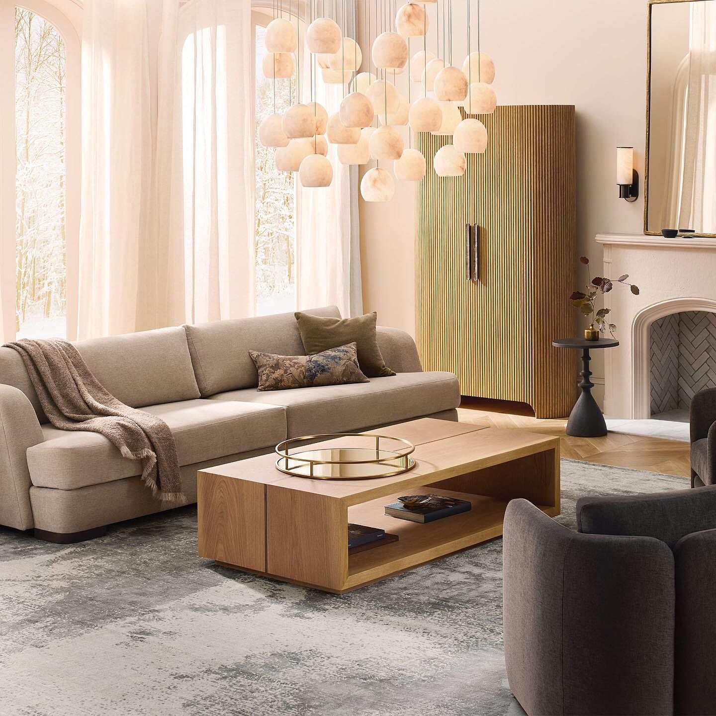 Arica Natural Alabaster LED Chandelier - Modern Minimalist Brass Pendant