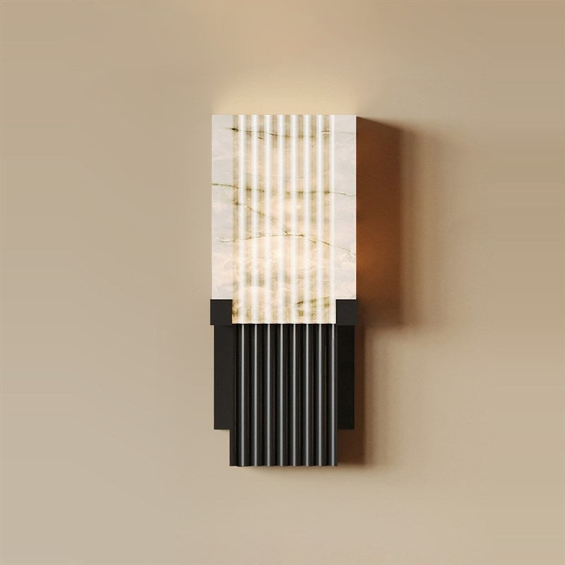 Ariel Alabaster Wall Lamp | Luxury 19-Inch Slim Natural Stone & Steel Sconce