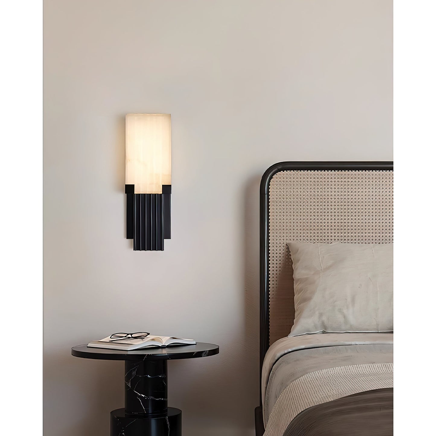 Ariel Alabaster Wall Lamp | Luxury 19-Inch Slim Natural Stone & Steel Sconce