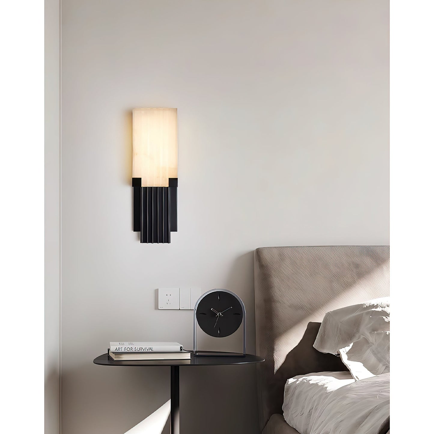 Ariel Alabaster Wall Lamp | Luxury 19-Inch Slim Natural Stone & Steel Sconce