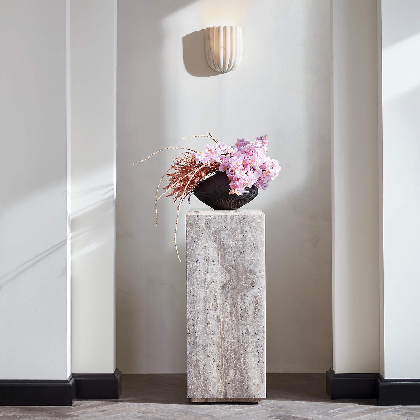 Ariel Fluted Wall Lamp | Luxury Hand-Carved White Marble Ripple Sconce