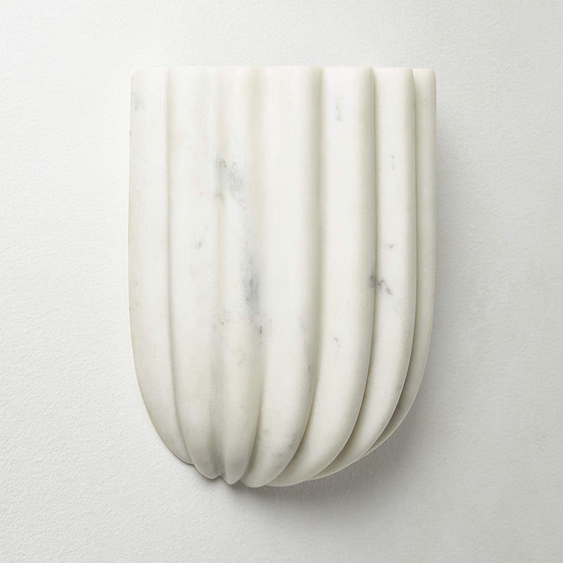 Ariel Fluted Wall Lamp | Luxury Hand-Carved White Marble Ripple Sconce