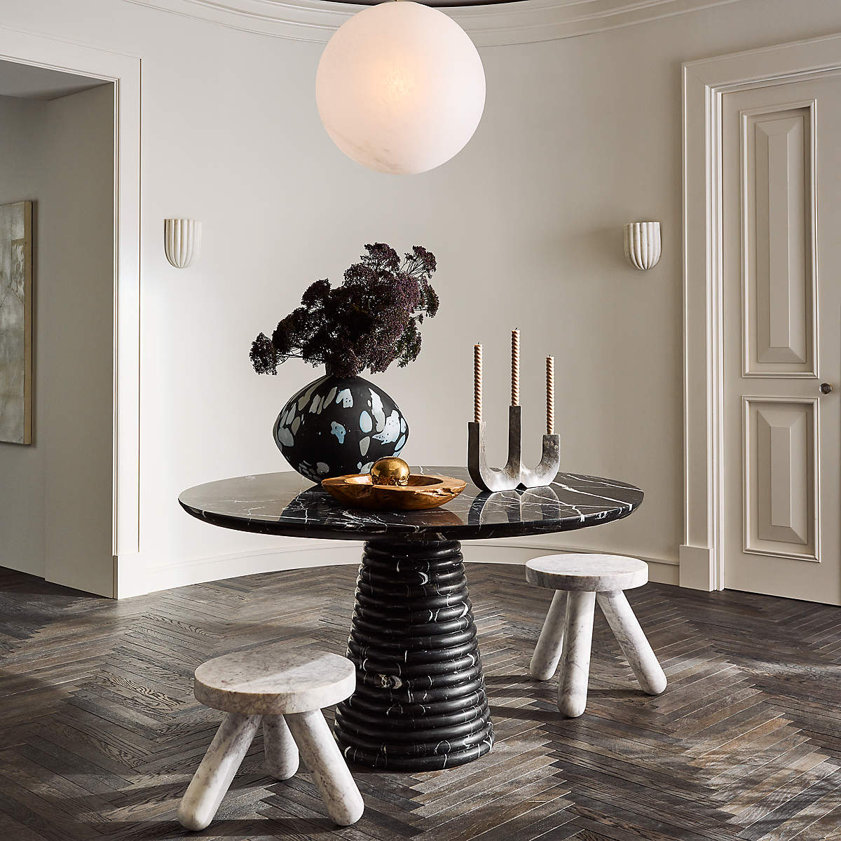 Ariel Fluted Wall Lamp | Luxury Hand-Carved White Marble Ripple Sconce
