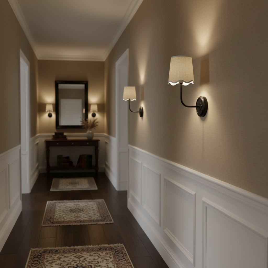 Ariel Wall Lamp | Luxury Woven Shade & Scalloped Linen Brass Sconce