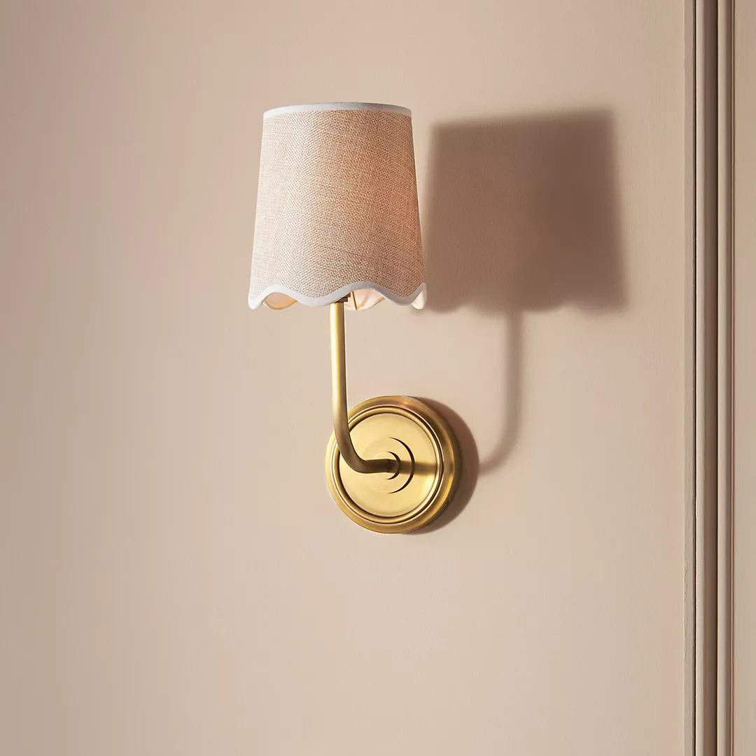 Ariel Wall Lamp | Luxury Woven Shade & Scalloped Linen Brass Sconce
