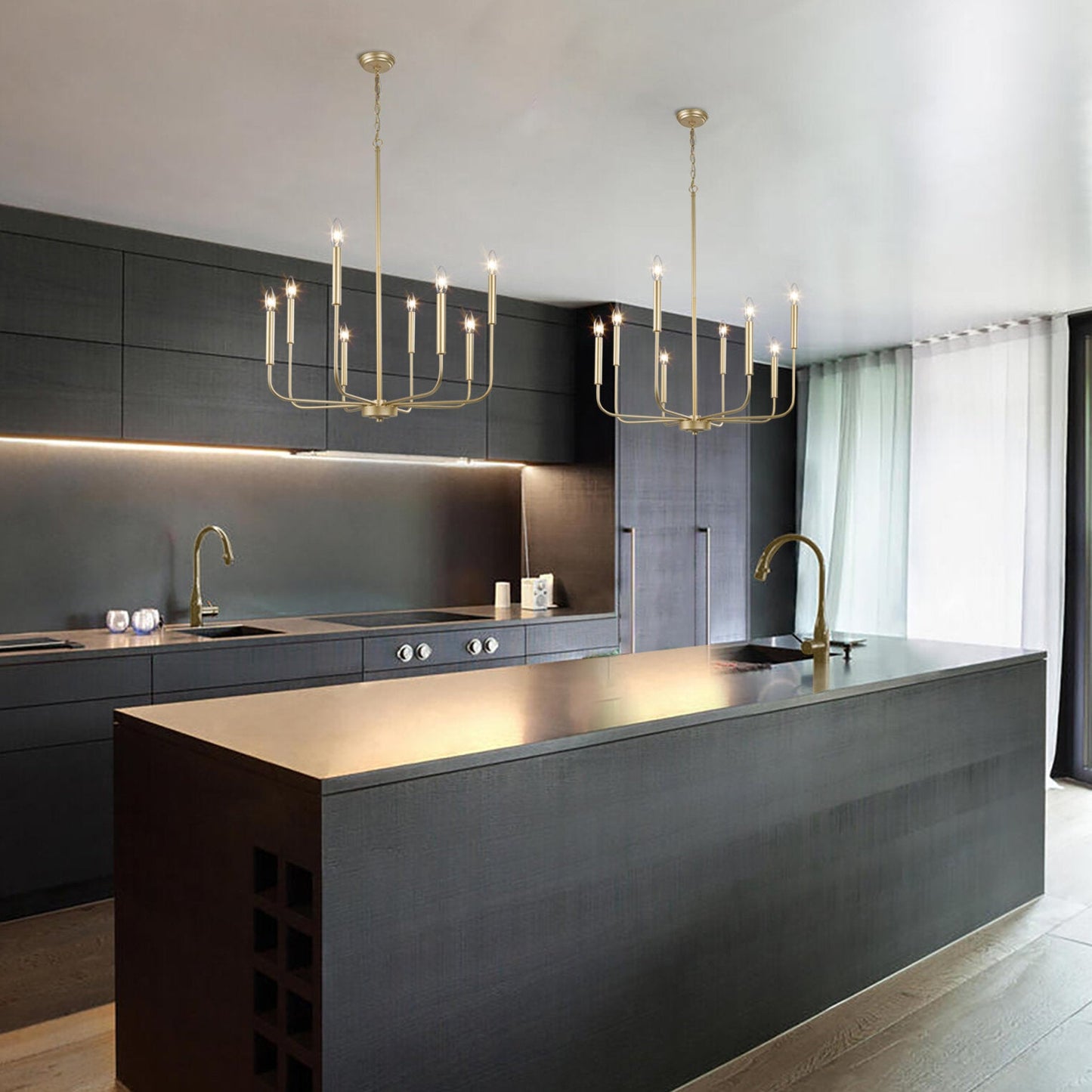 Arlin Candle Chandelier | Luxury Staggered 6/8-Light Brass Ring Pendant