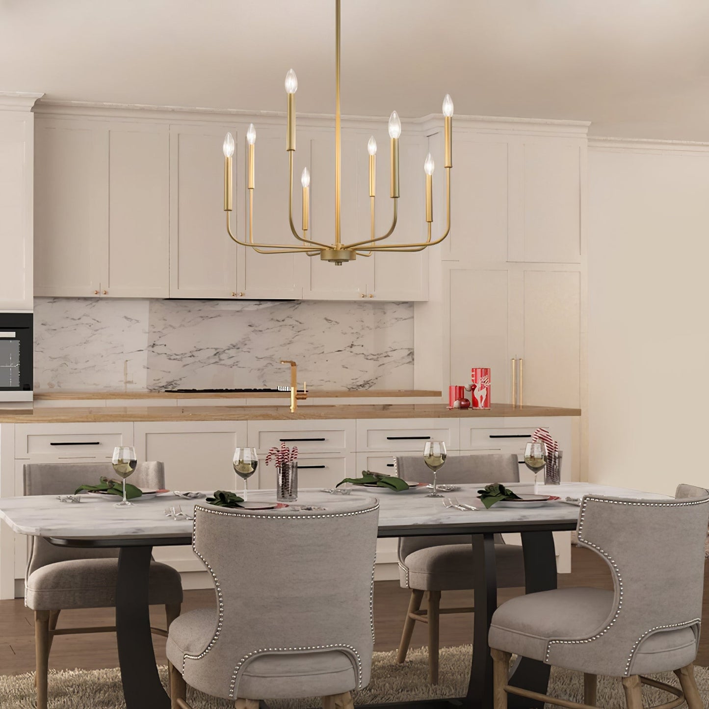 Arlin Candle Chandelier | Luxury Staggered 6/8-Light Brass Ring Pendant