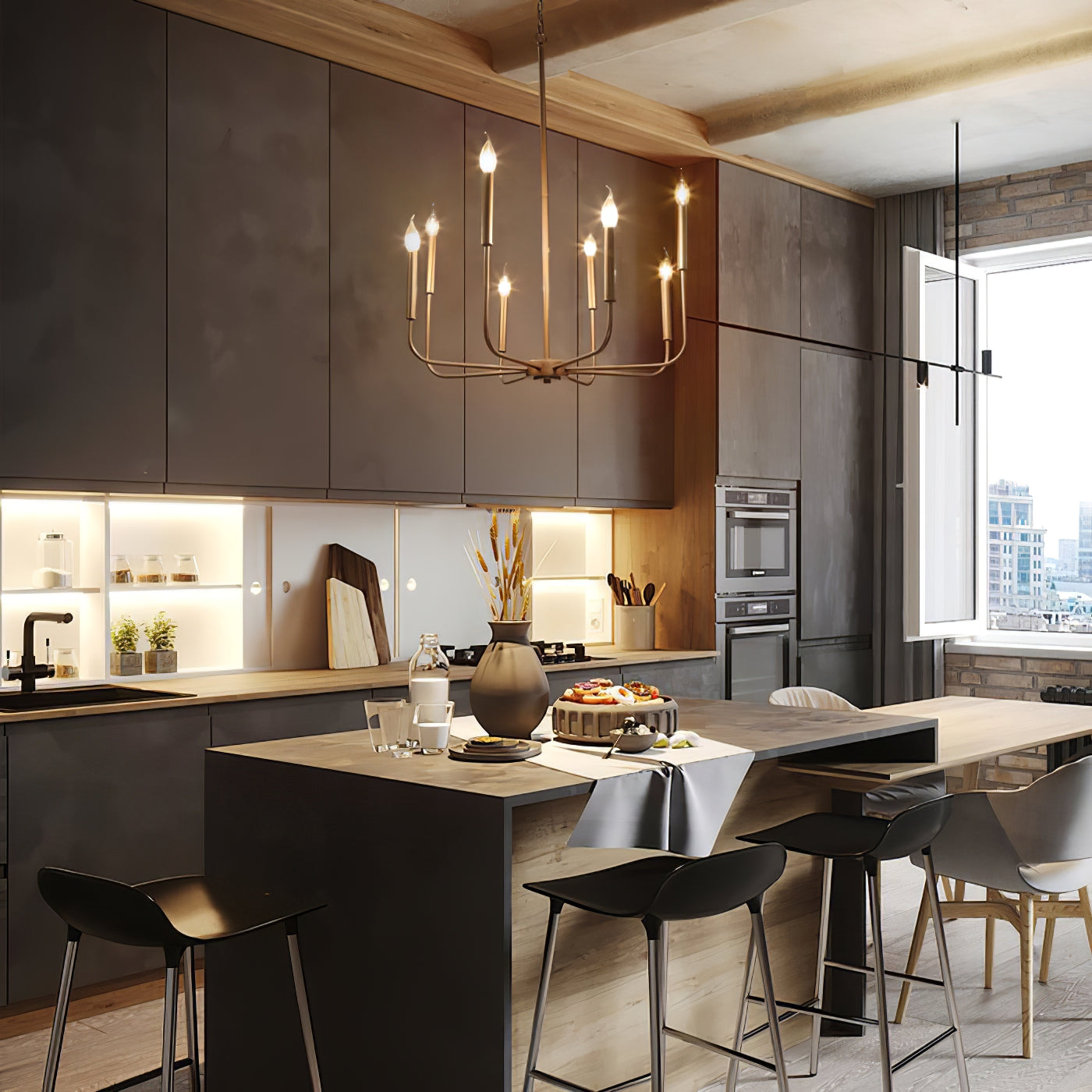 Arlin Candle Chandelier | Luxury Staggered 6/8-Light Brass Ring Pendant
