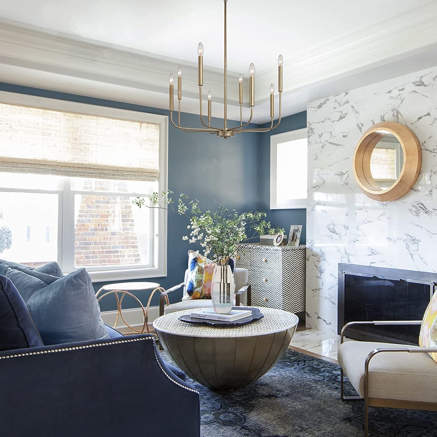Arlin Candle Chandelier | Luxury Staggered 6/8-Light Brass Ring Pendant