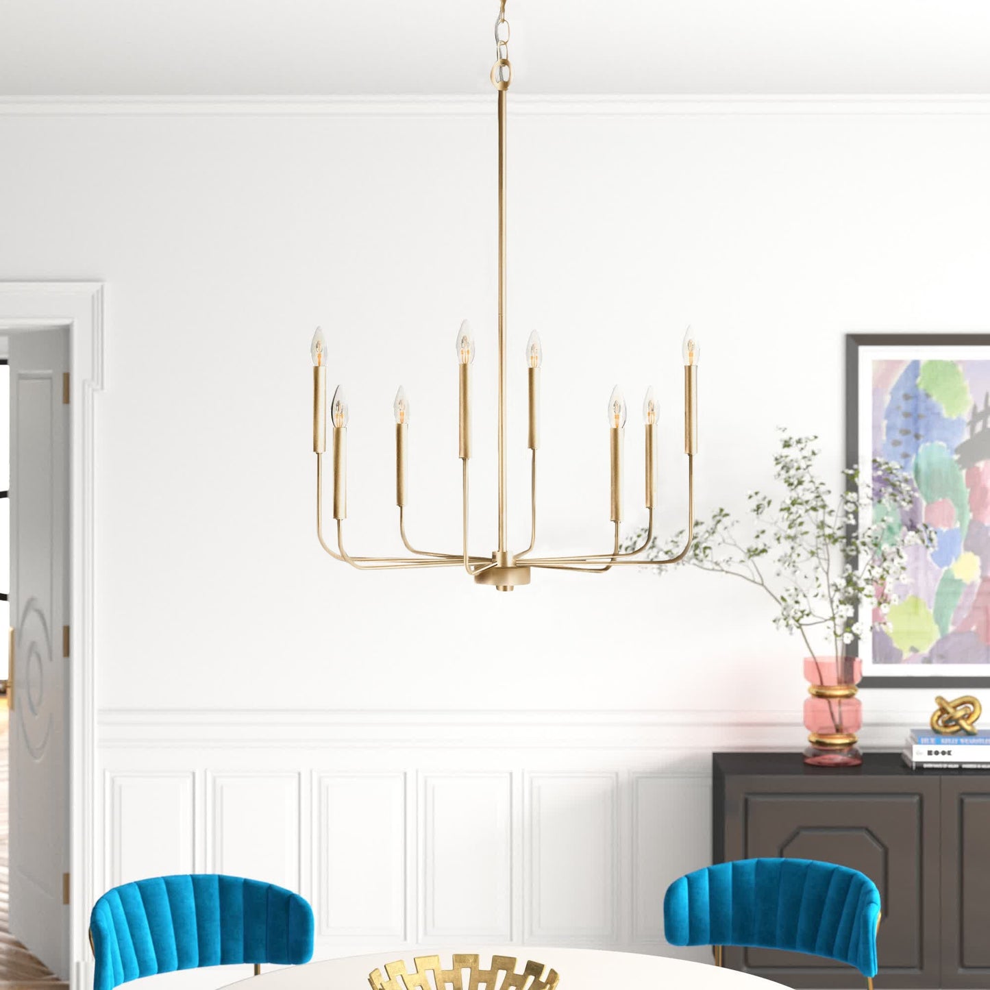 Arlin Candle Chandelier | Luxury Staggered 6/8-Light Brass Ring Pendant