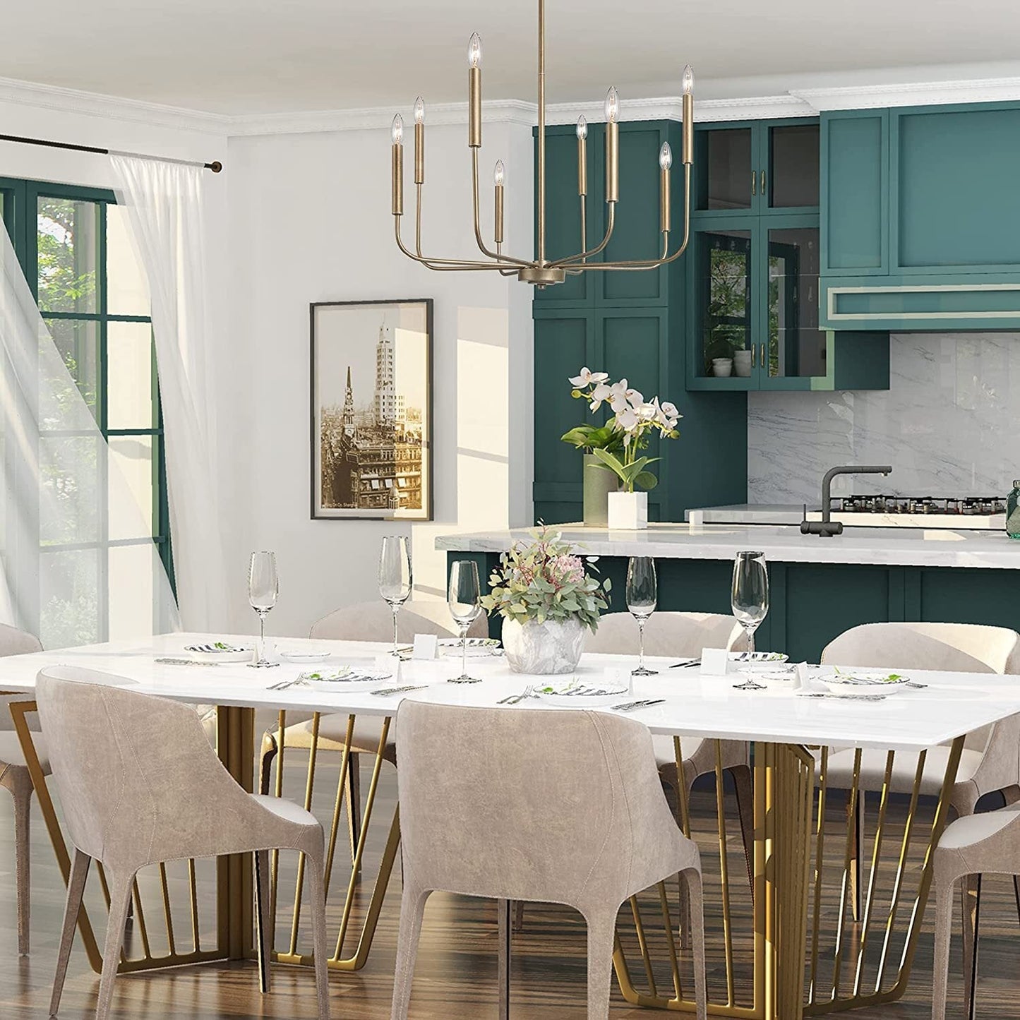 Arlin Candle Chandelier | Luxury Staggered 6/8-Light Brass Ring Pendant