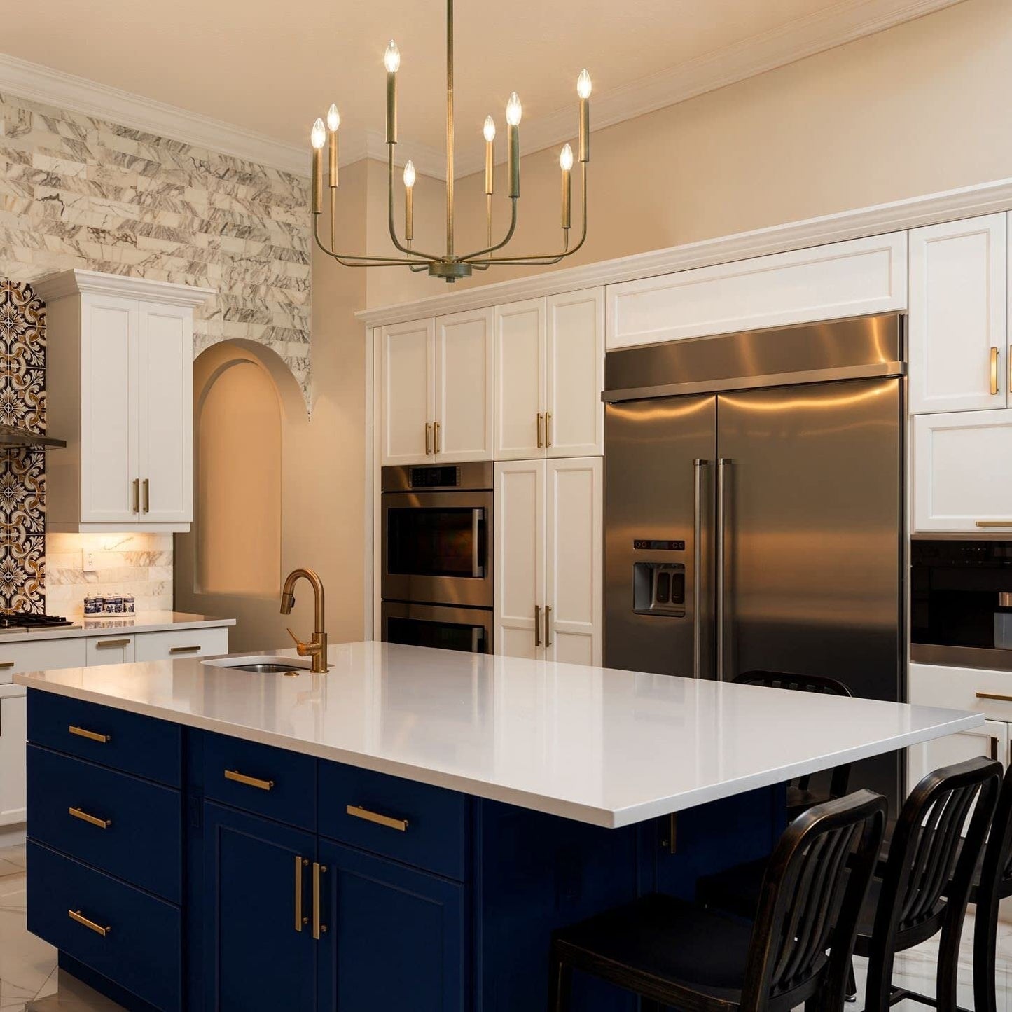 Arlin Candle Chandelier | Luxury Staggered 6/8-Light Brass Ring Pendant