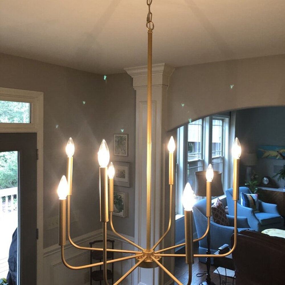 Arlin Candle Chandelier | Luxury Staggered 6/8-Light Brass Ring Pendant