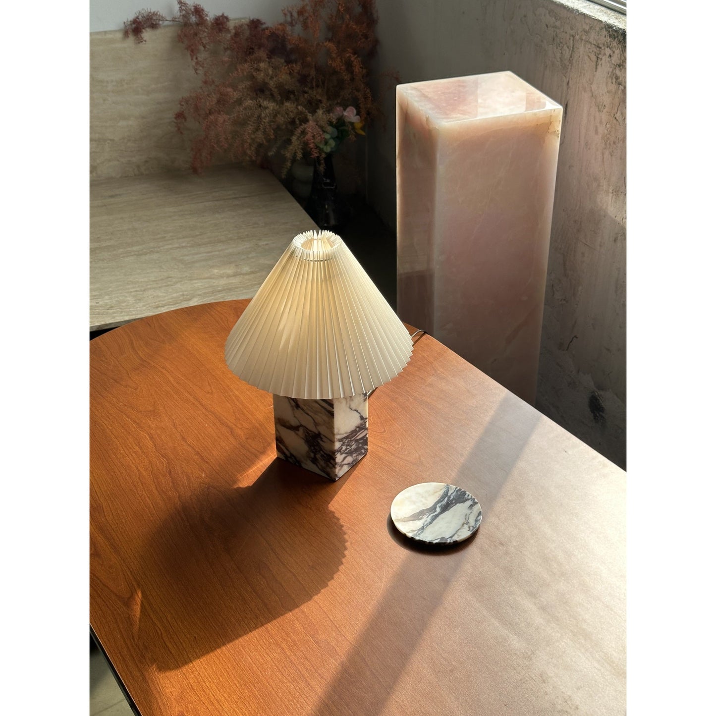 Arouca Table Lamp | Luxury Hand-Crafted White Marble & Fabric Shade Light