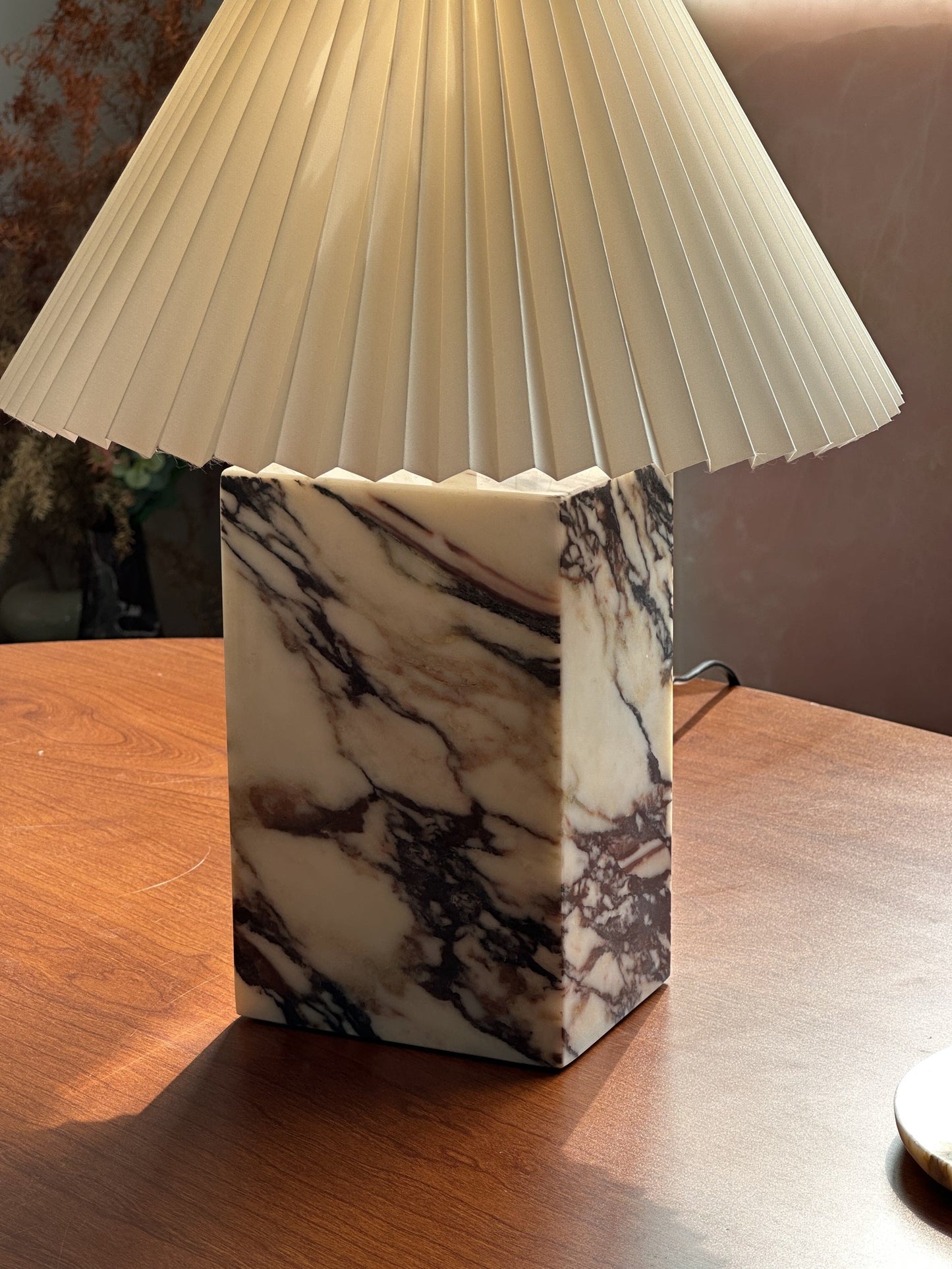 Arouca Table Lamp | Luxury Hand-Crafted White Marble & Fabric Shade Light