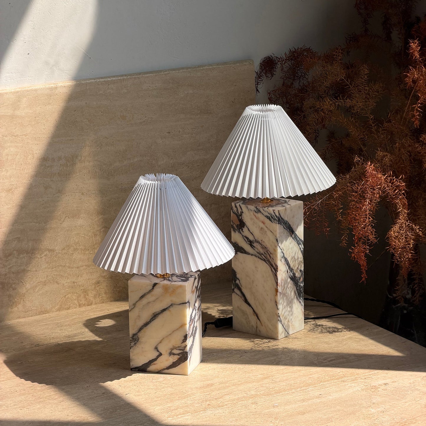 Arouca Table Lamp | Luxury Hand-Crafted White Marble & Fabric Shade Light