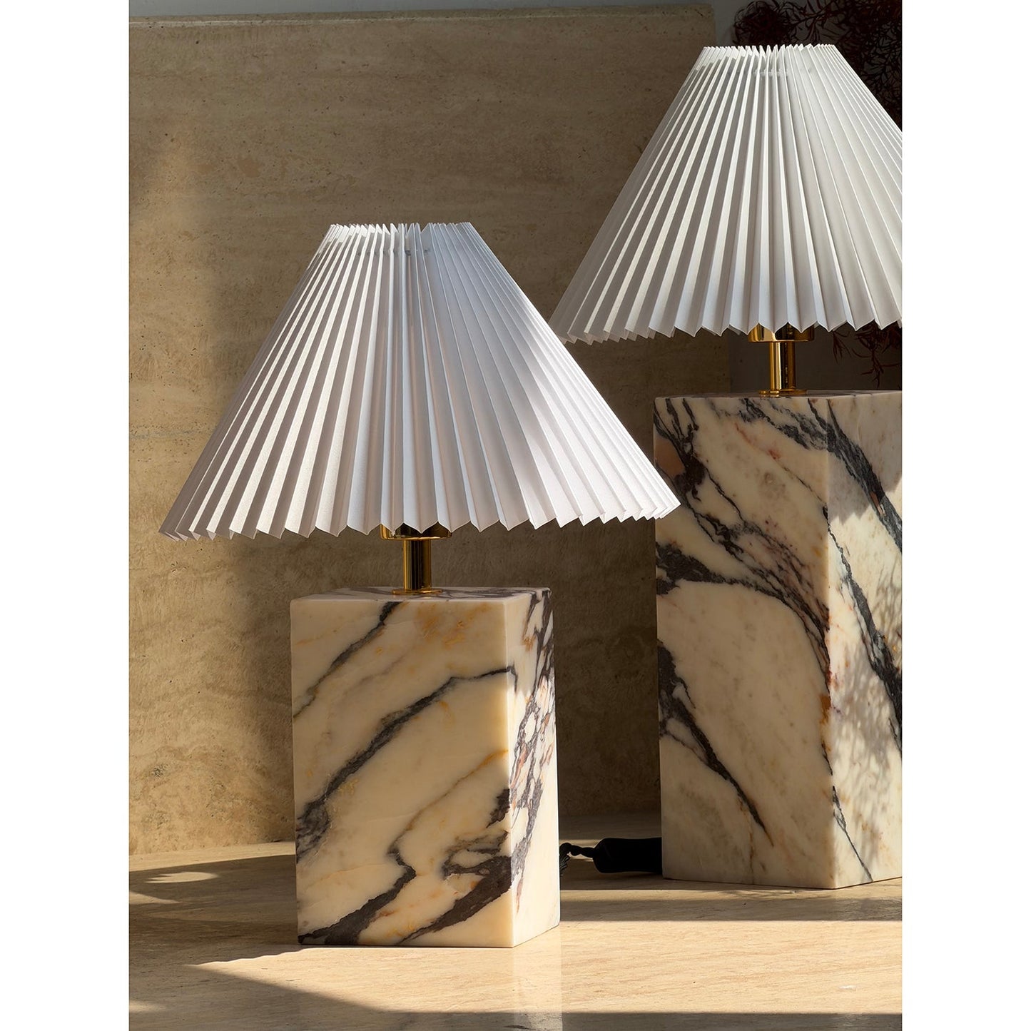 Arouca Table Lamp | Luxury Hand-Crafted White Marble & Fabric Shade Light