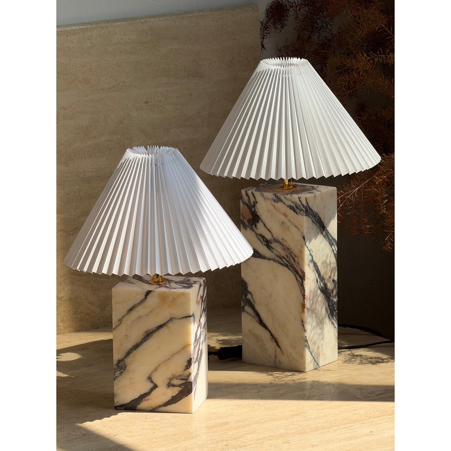 Arouca Table Lamp | Luxury Hand-Crafted White Marble & Fabric Shade Light