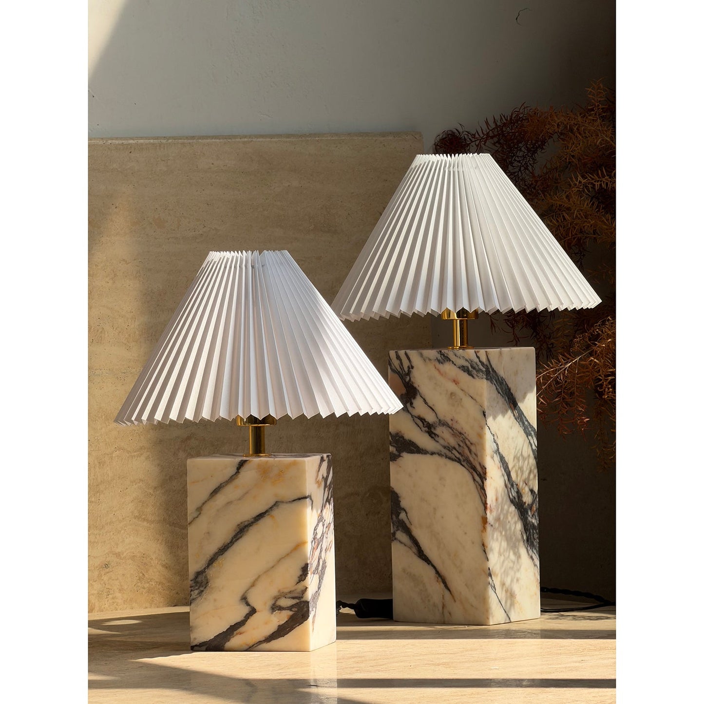 Arouca Table Lamp | Luxury Hand-Crafted White Marble & Fabric Shade Light