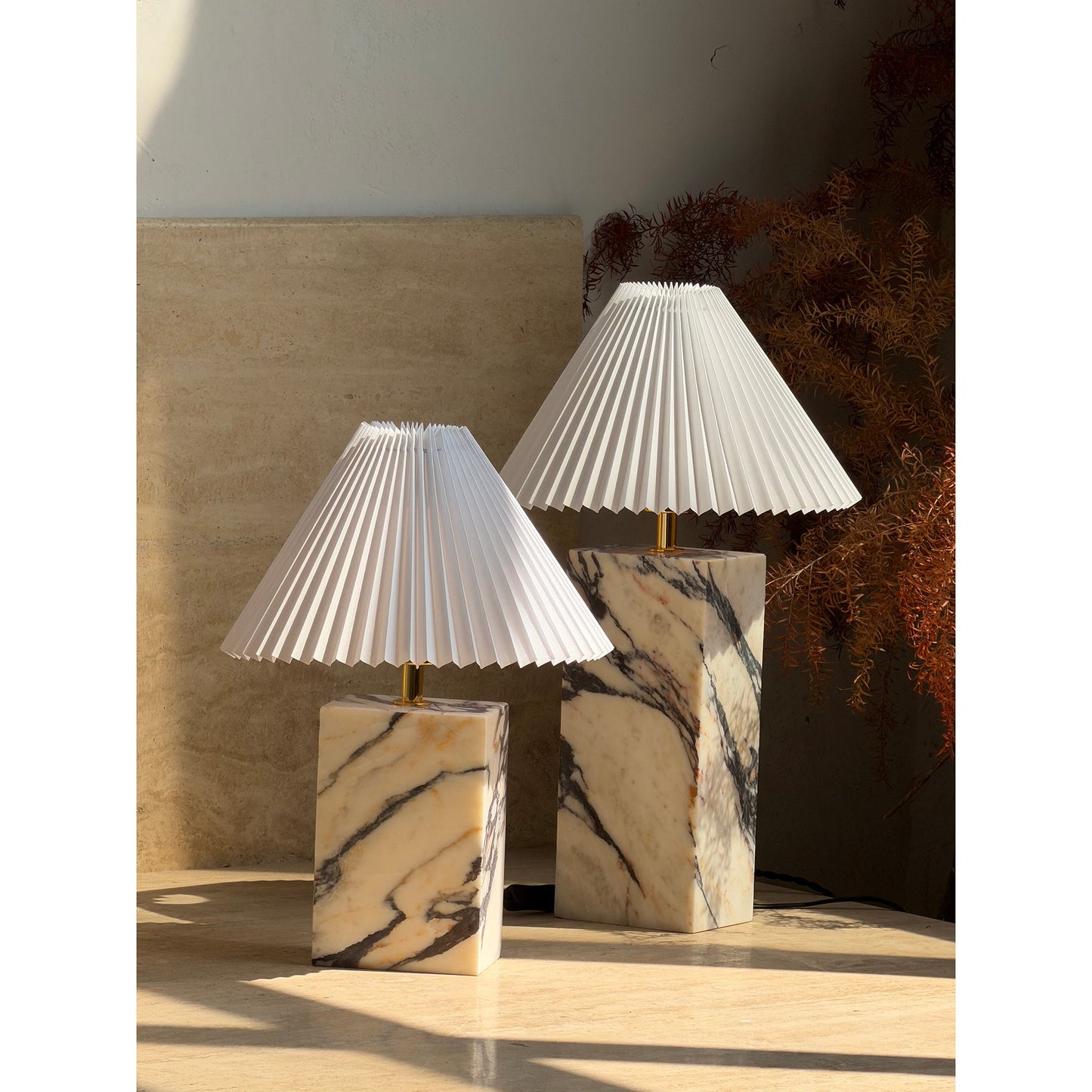 Arouca Table Lamp | Luxury Hand-Crafted White Marble & Fabric Shade Light