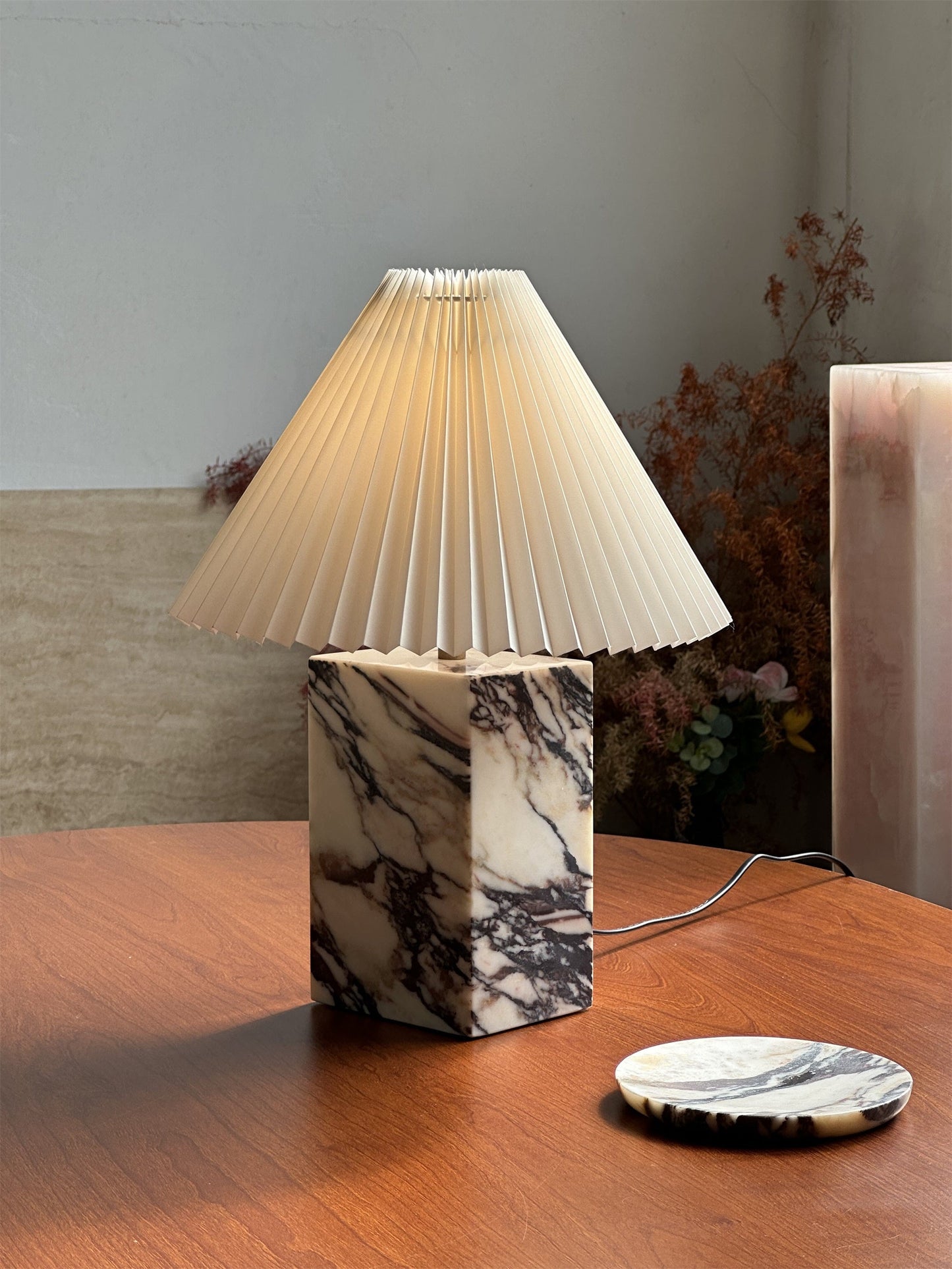 Arouca Table Lamp | Luxury Hand-Crafted White Marble & Fabric Shade Light