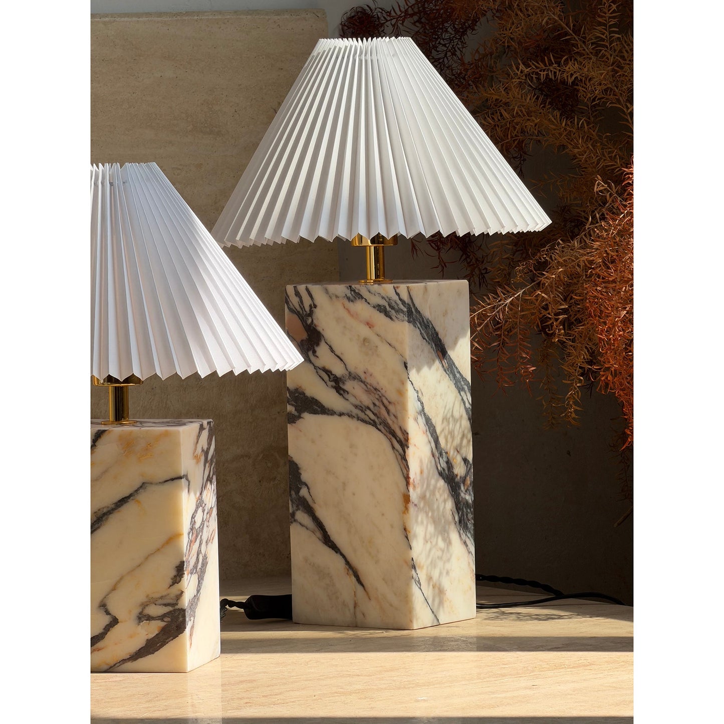 Arouca Table Lamp | Luxury Hand-Crafted White Marble & Fabric Shade Light