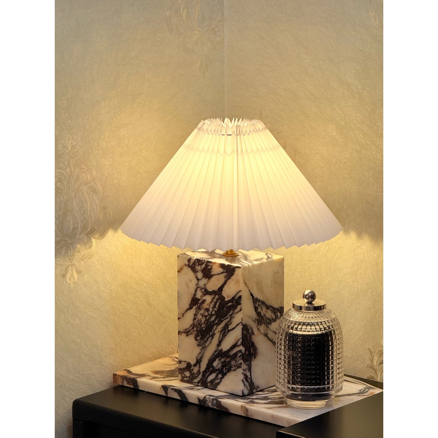 Arouca Table Lamp | Luxury Hand-Crafted White Marble & Fabric Shade Light