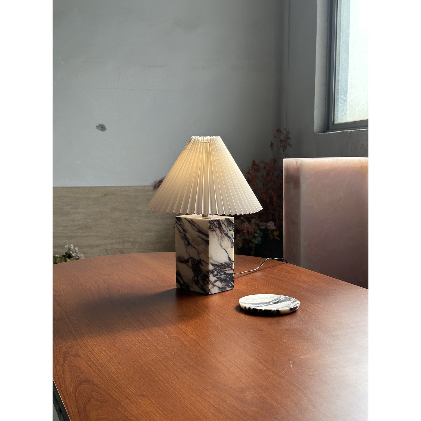 Arouca Table Lamp | Luxury Hand-Crafted White Marble & Fabric Shade Light