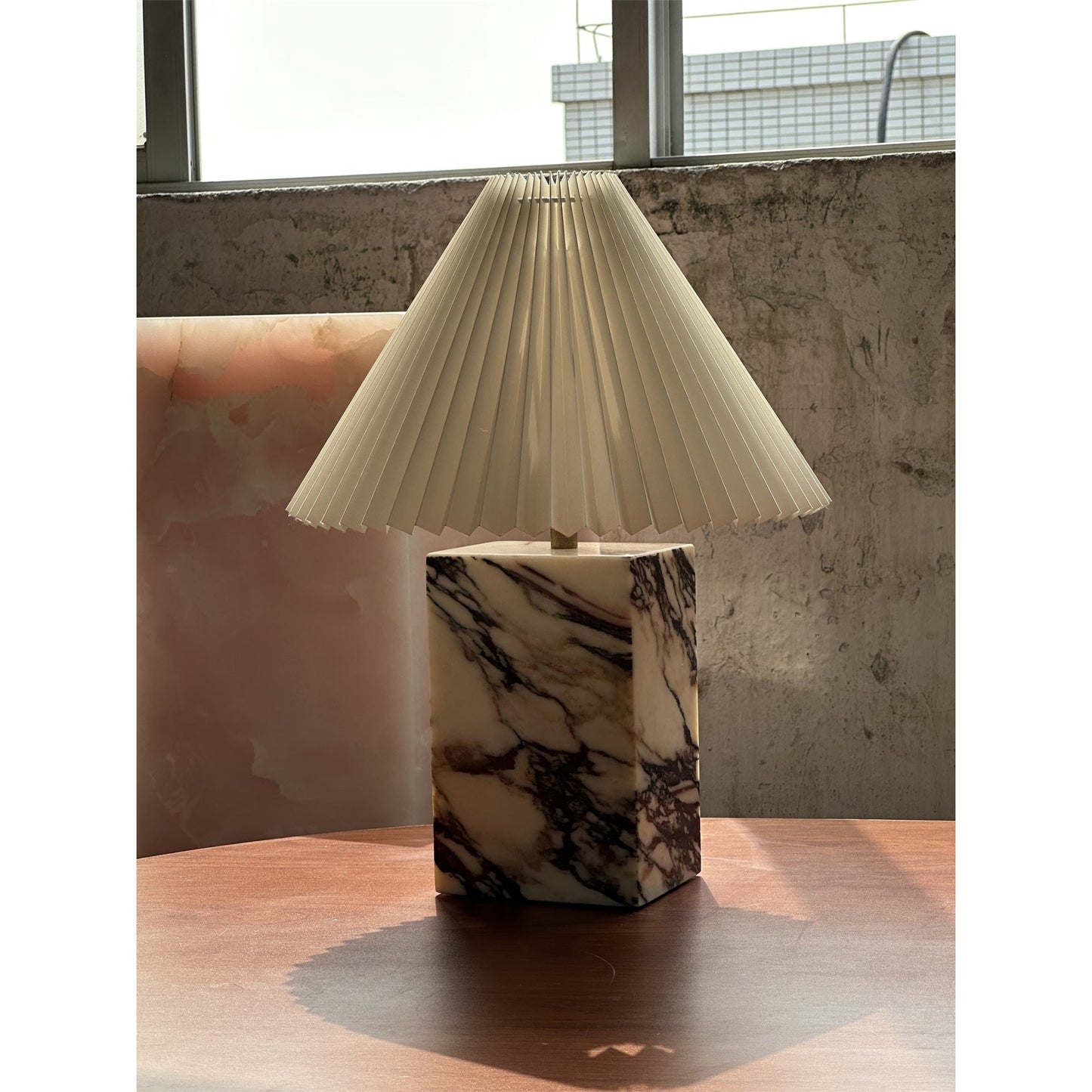 Arouca Table Lamp | Luxury Hand-Crafted White Marble & Fabric Shade Light