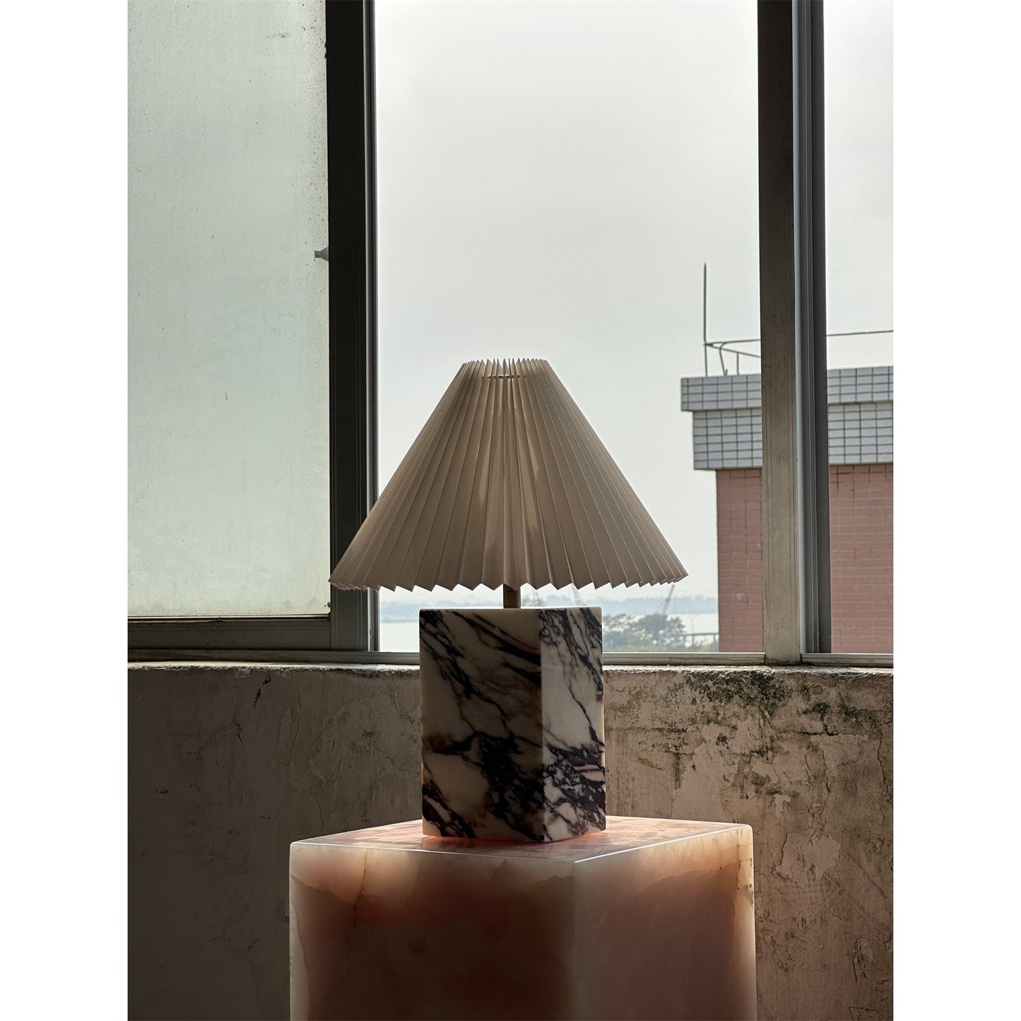 Arouca Table Lamp | Luxury Hand-Crafted White Marble & Fabric Shade Light