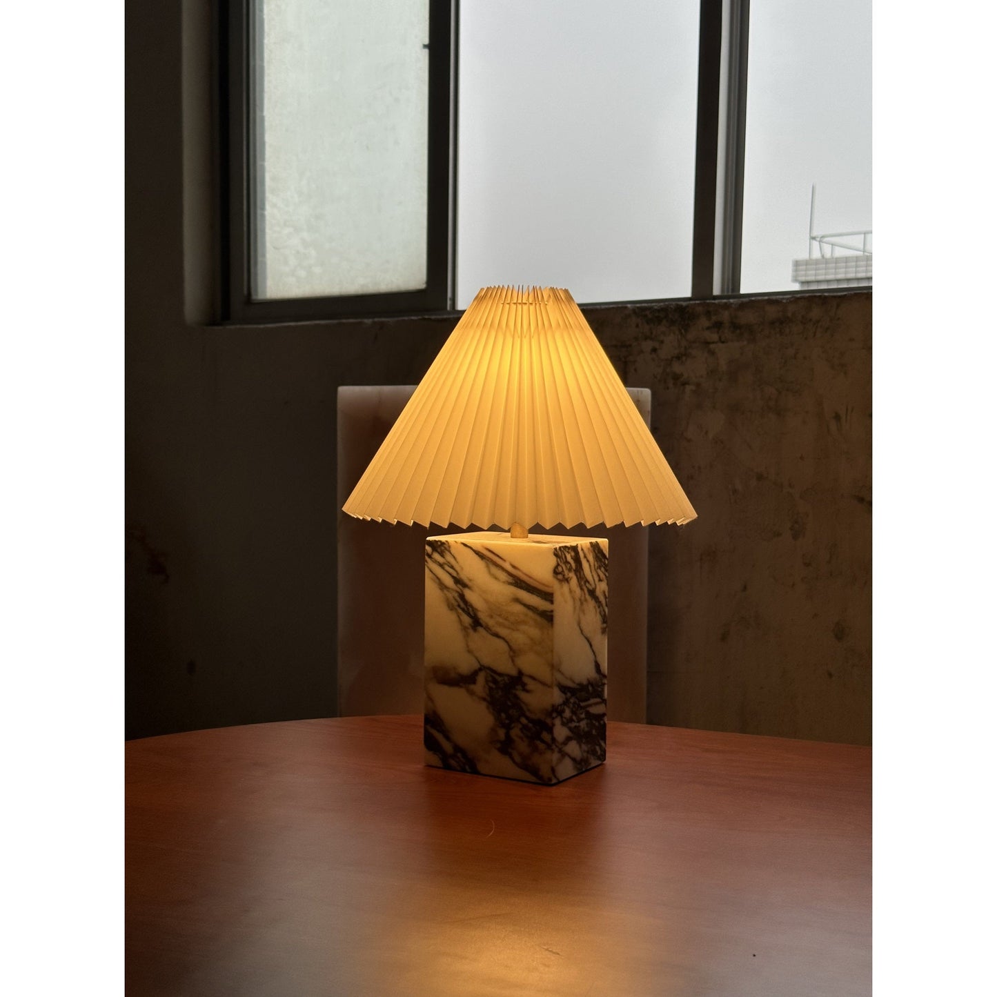 Arouca Table Lamp | Luxury Hand-Crafted White Marble & Fabric Shade Light