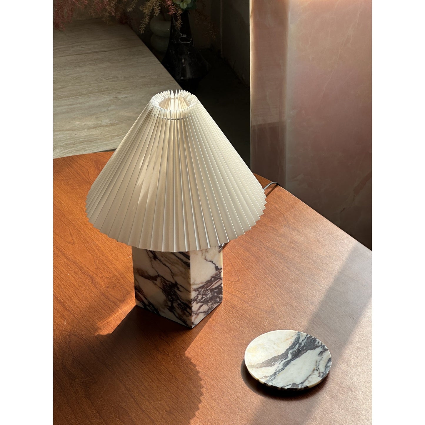 Arouca Table Lamp | Luxury Hand-Crafted White Marble & Fabric Shade Light