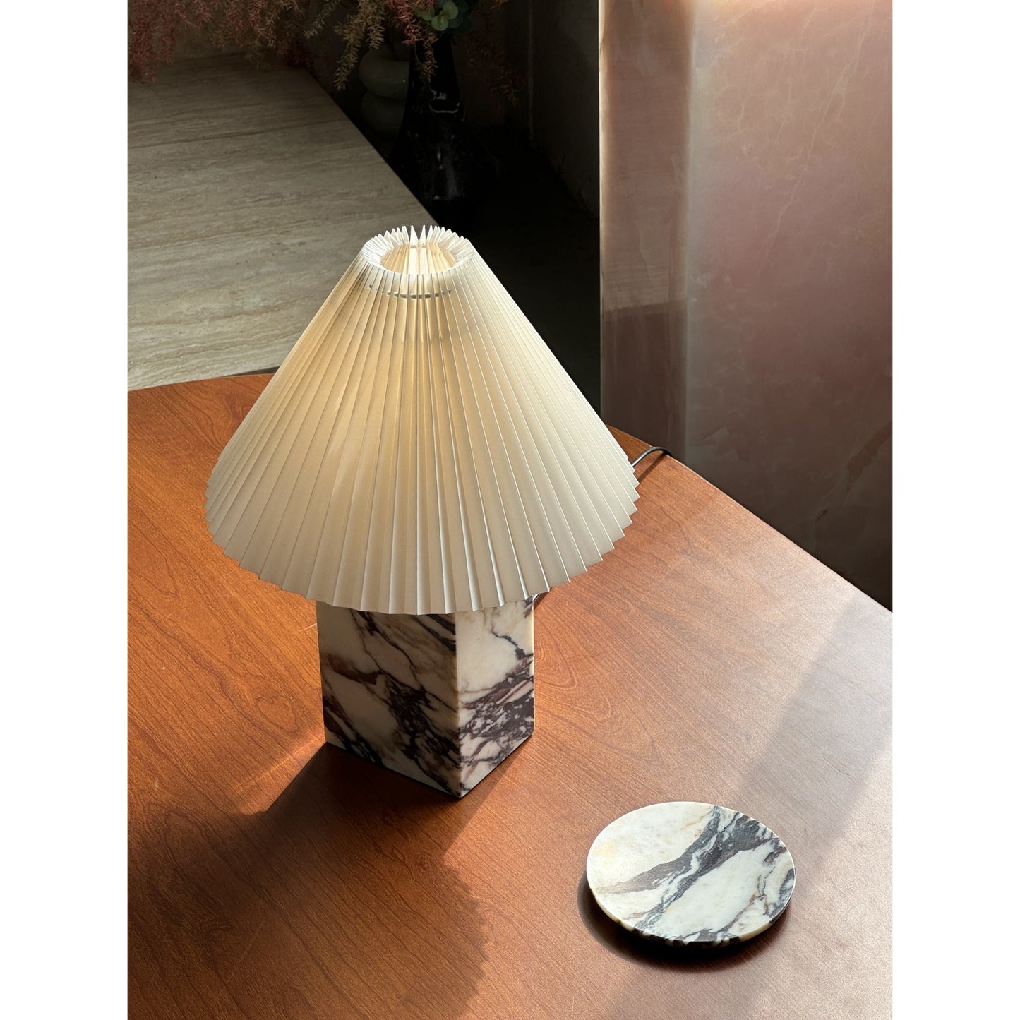 Arouca Table Lamp | Luxury Hand-Crafted White Marble & Fabric Shade Light
