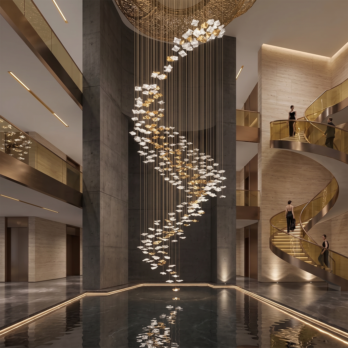 Tidal Art Glass Chandelier - Hand-Blown Wave Glass LED Chandelier | Luxury Organic Grand Foyer Light