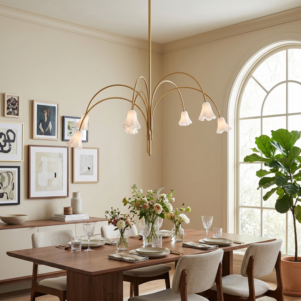 Flora Glass Chandelier - Handcrafted Fused Glass Petal & Brass Chandelier