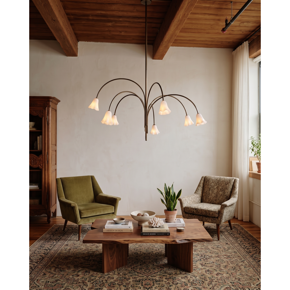 Flora Glass Chandelier - Handcrafted Fused Glass Petal & Brass Chandelier