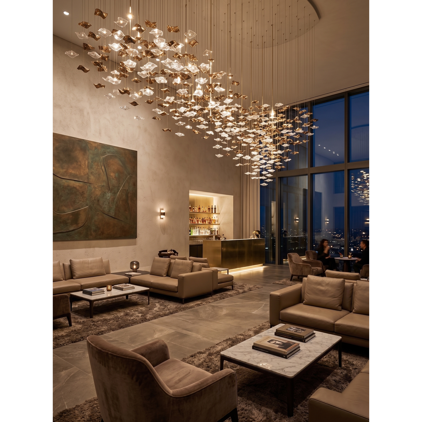 Tidal Art Glass Chandelier - Hand-Blown Wave Glass LED Chandelier | Luxury Organic Grand Foyer Light