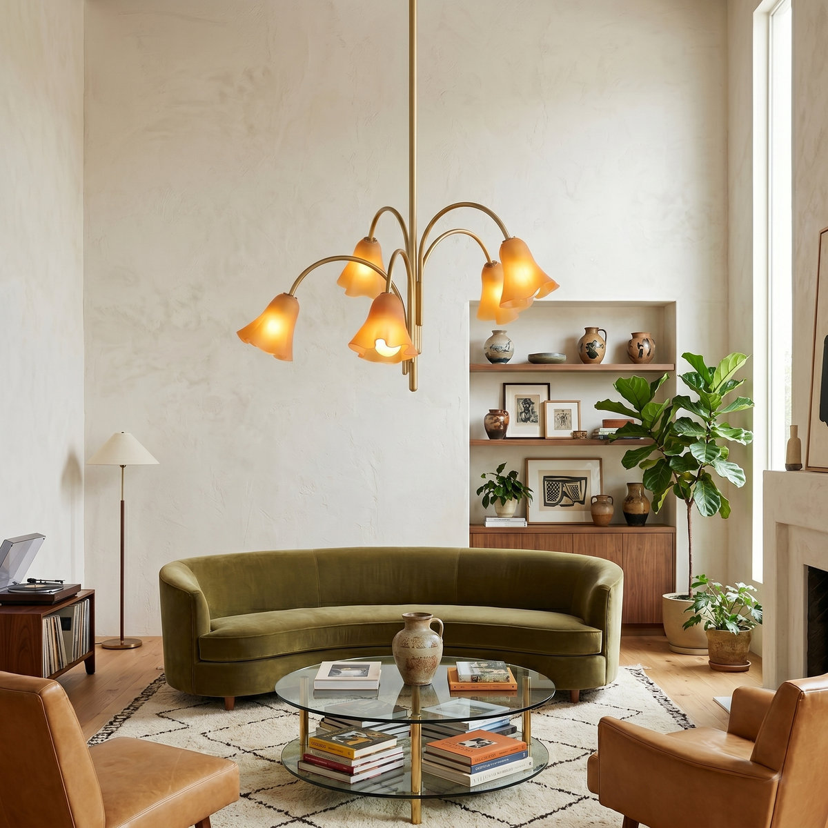 Flora Glass Chandelier - Handcrafted Fused Glass Petal & Brass Chandelier