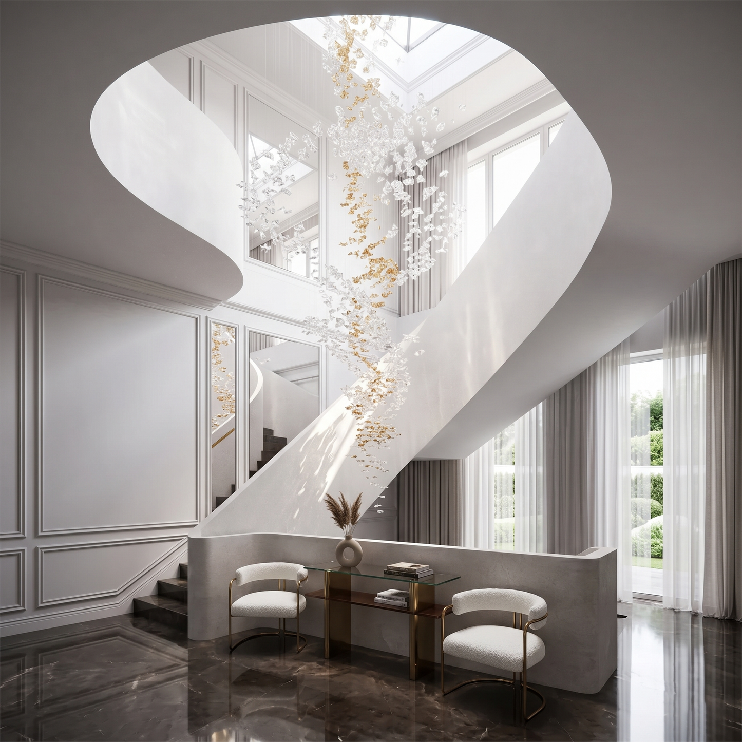 Tidal Art Glass Chandelier - Hand-Blown Wave Glass LED Chandelier | Luxury Organic Grand Foyer Light