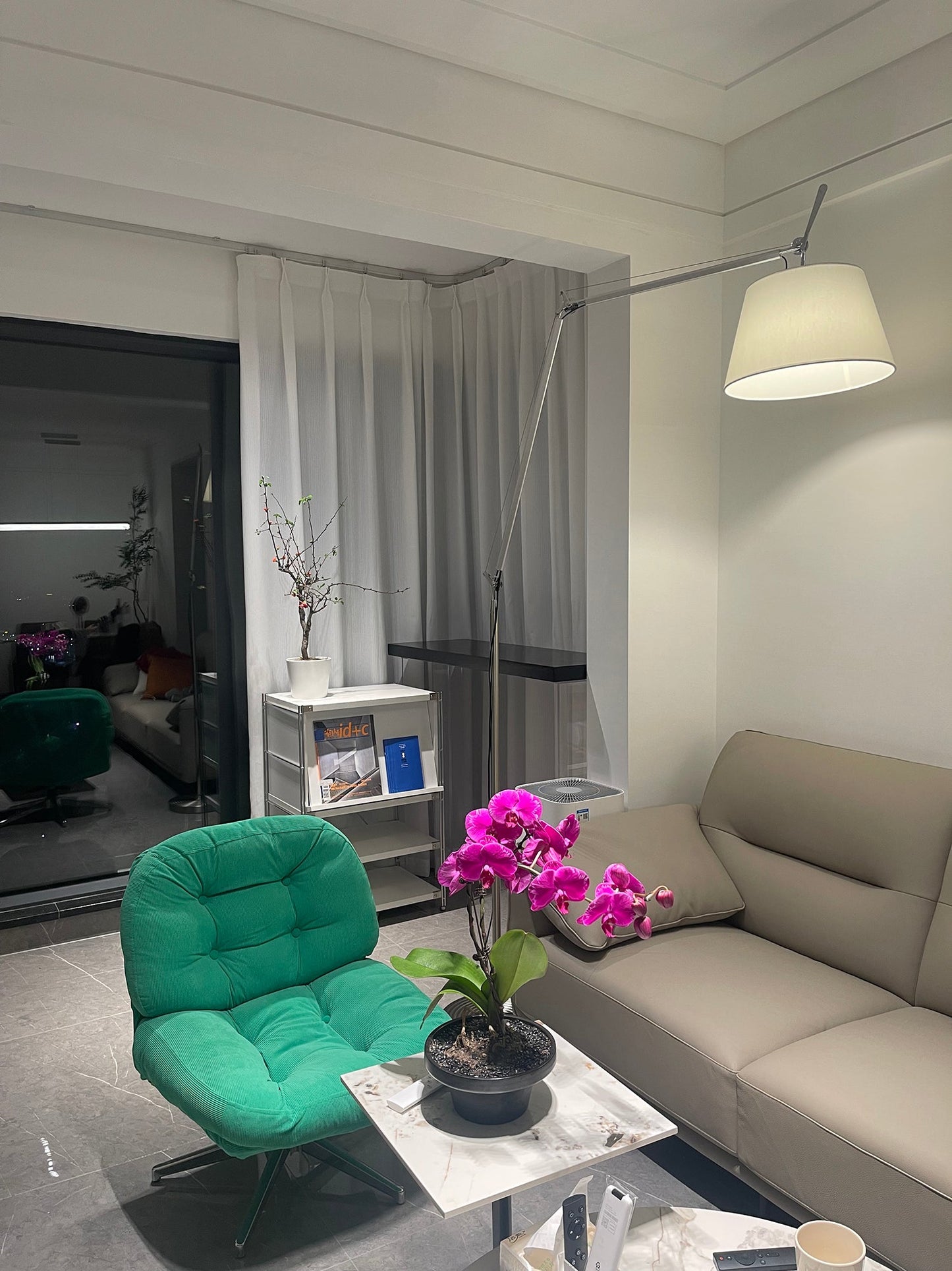 Artemide Floor Lamp | Luxury Cantilevered Aluminum & Parchment Standing Light