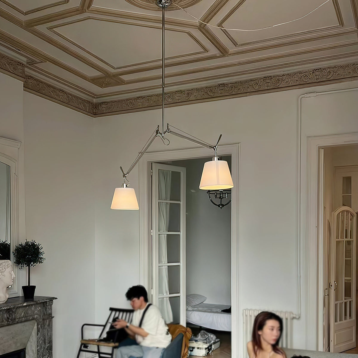 Costanza Pendant Lamp – Architectural Aluminum Suspended Light with Parchment Shade